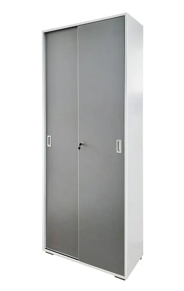 Dulap office 2U culisante gri+alb1
